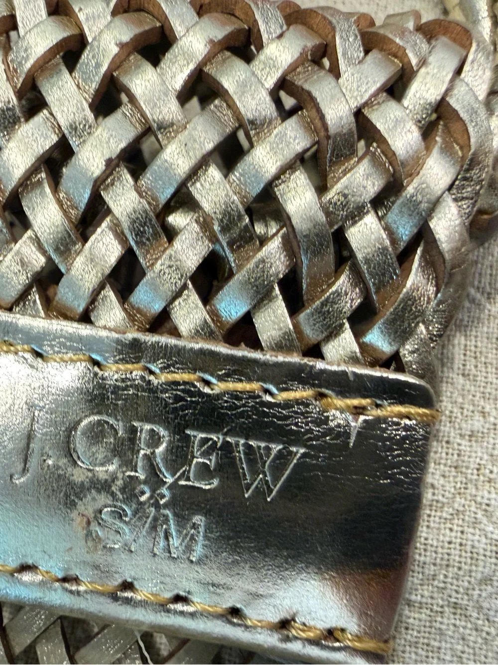 J. Crew metallic gold braided leather belt retro 70s S/M